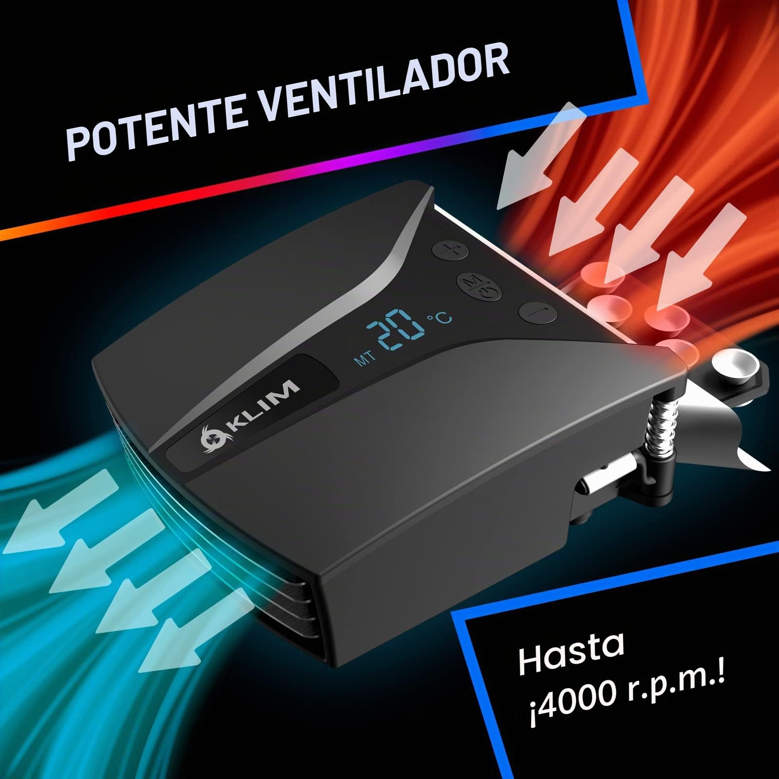 KLIM Tempest - Refrigerador portátil con Aspirador - Nuevo - Diseño Innovador para enfriamiento rápido - Ventilador portátil con detección de Temperatura - Modo Auto/Manual - 4000 RPM