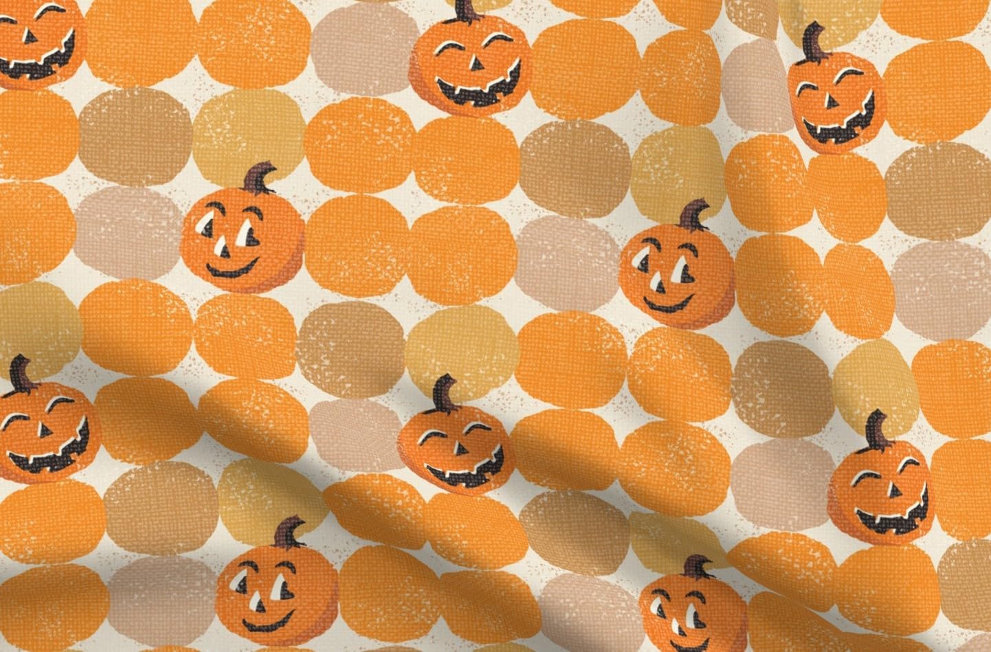 Spoonflower Fabric - Retro Halloween Vintage Fall Pumpkin Texture Trick Or Treat Jack O Printed on Petal Cotton Fabric Fat Quarter - Sewing Quilting Apparel Crafts Decor