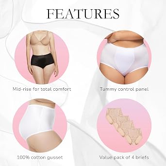 CUPID 4 Pack Light Control Brief with Tummy Panel style 2106 Large Beige and Black Bundle