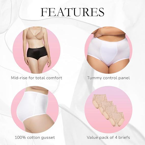 CUPID 4 Pack Light Control Brief with Tummy Panel style 2106 Large Beige and Black Bundle