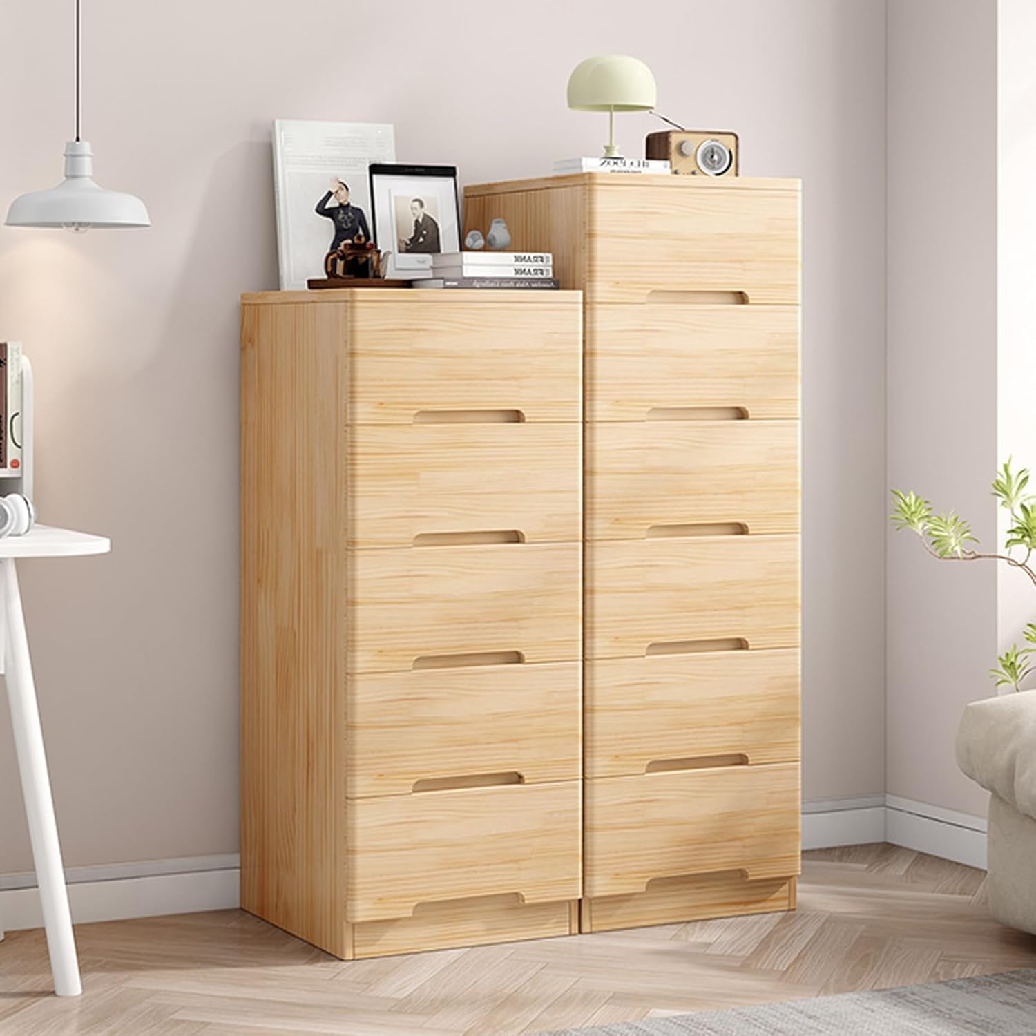 Wood Chest of Drawers, Modern Dresser Recessed Handle Storage Cabinet with 4/5 Drawers for Living Room Hallway Entryway, Save Space(4 Drawers,30cm)