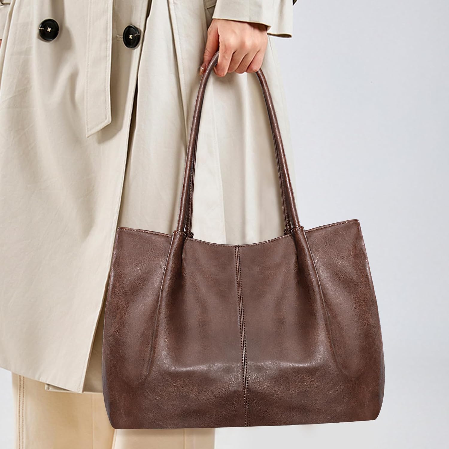 Large Tote Bag for Women Work Vegan Leather 16L Ladies Handbags Womens Big Purses Shoulder for Travel - Image 2