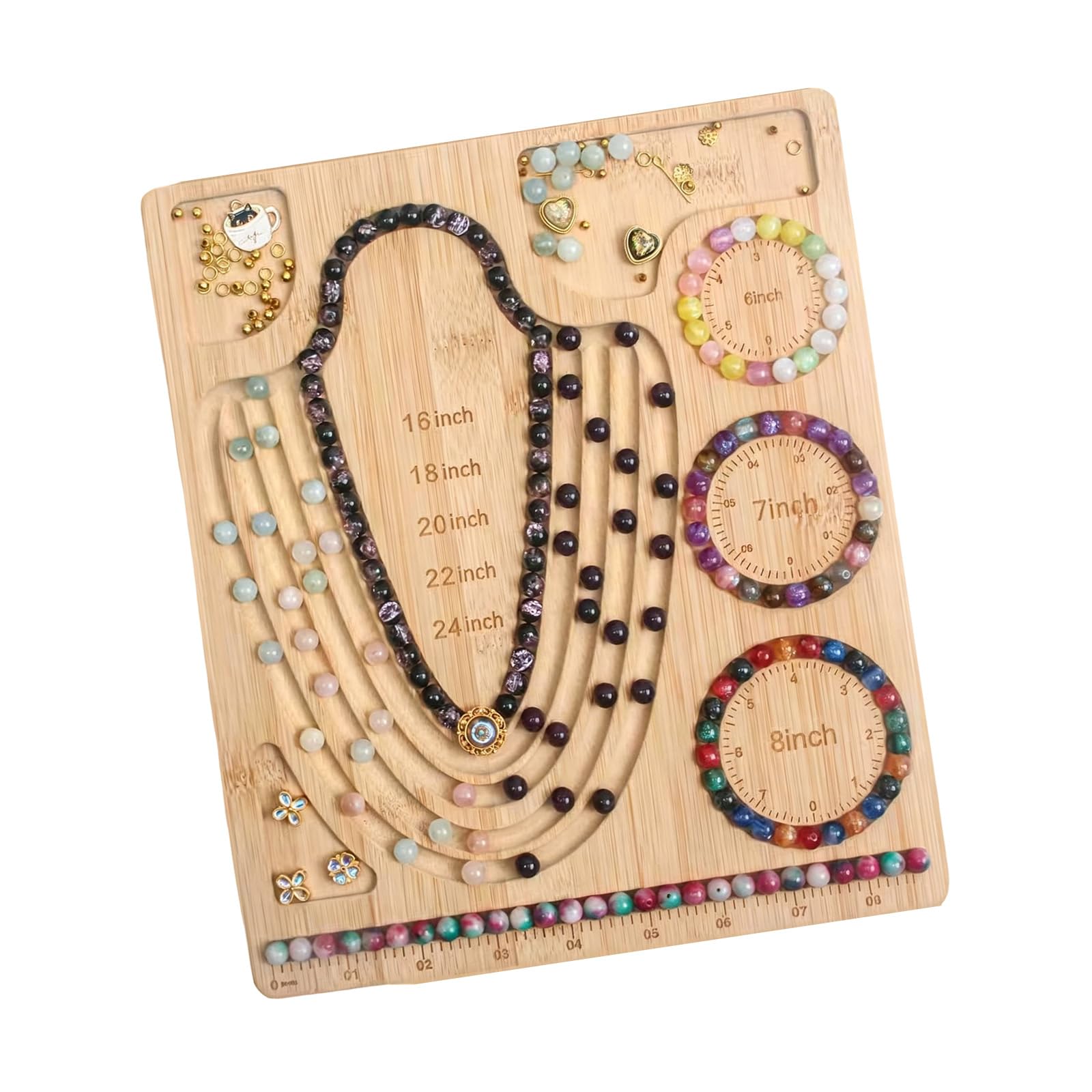 Qcbuegof Wood Bead Design Board for Jewelry Makers, and Necklace Planning Tray with Organized Bead Storage for Makers Layout Board Jewelry Making Tray Wooden Organizer Necklace Design Sorting