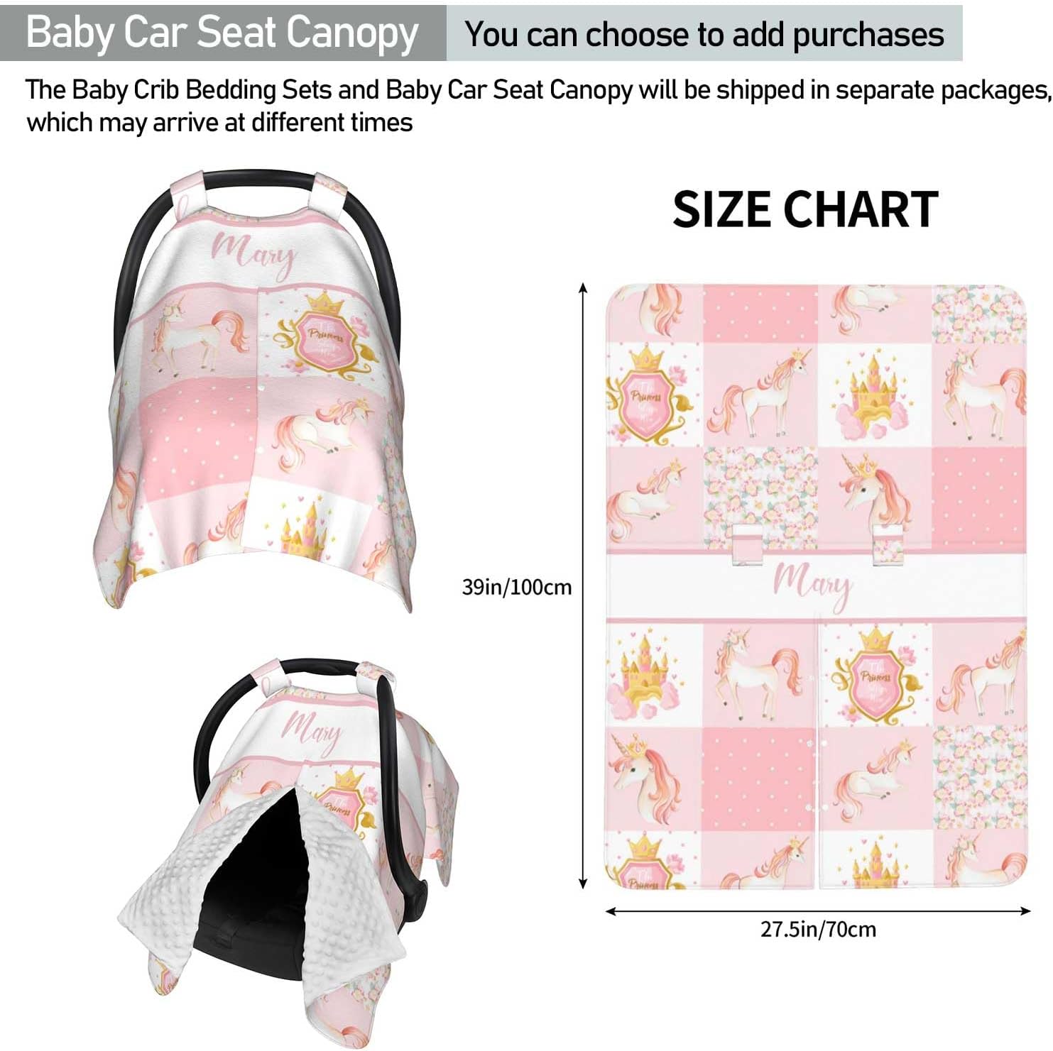 Custom Baby Crib Bedding Sets for Girls, Personalized Name Princess Pink Baby Crib Set, Dotted Backing Blanket, Fitted Sheet, Baby Changing Pad Cover, 3 Pcs Nursery Decor for Newborn Infant Toddler
