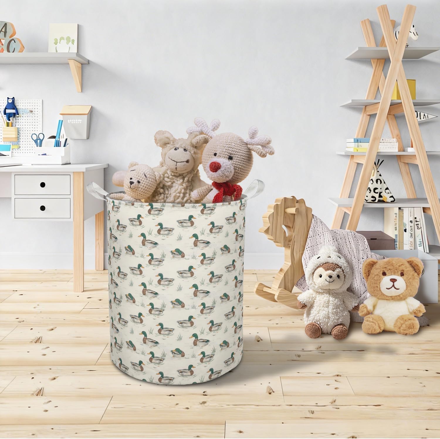 Farmhouse Mallard Duck Laundry Basket Hamper, Mallard Duck Nursery Decor, Rustic Pond Ducks Foldable Clothes Toys Books Storage Box Bins Baskets Organizer for Kids Boys Bedroom Bathroom