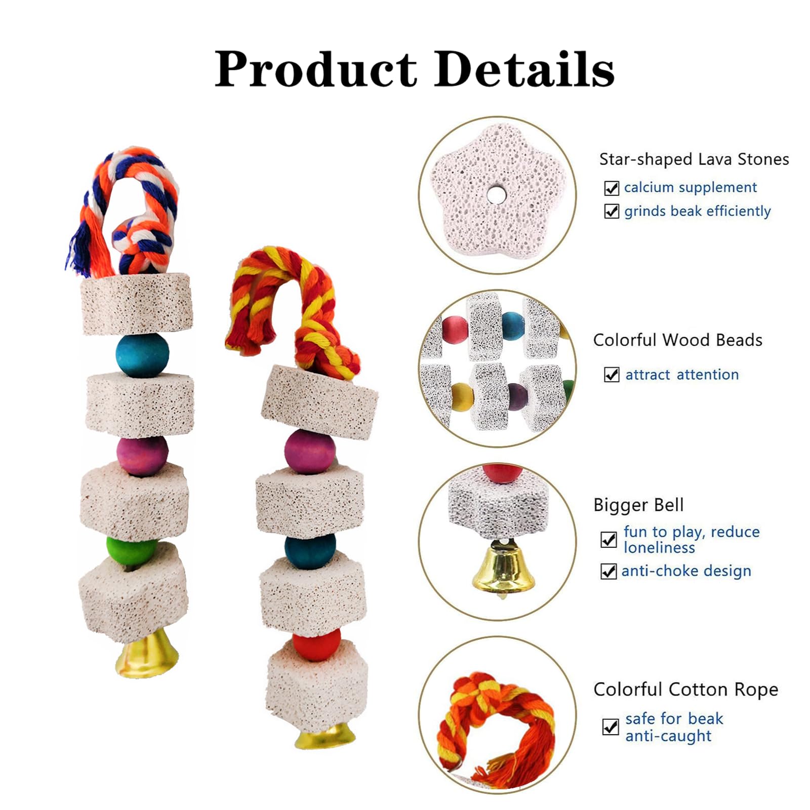 2 PCS Bird Chew Toy Colorful Parrot Chewing Toy Parrot Beak Grinding Stones Parrot Toys for Parrot Hamster Chinchilla Rabbit (Random Color) - Image 3