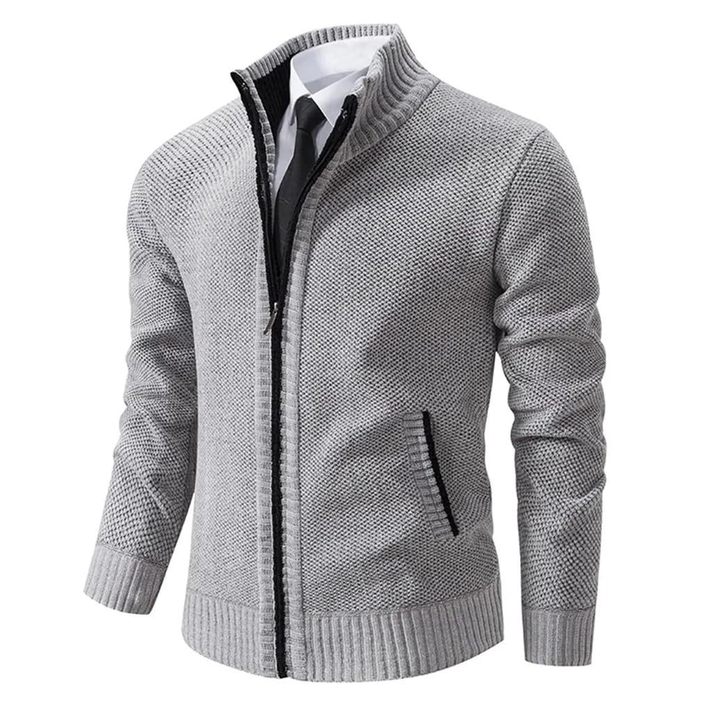 Dninmim Cárdigan de otoño e invierno suéter de cuello alto para hombre Abrigo de chenilla