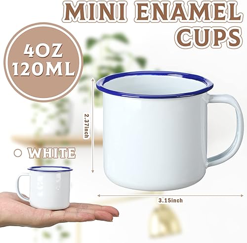 Miniatura 2 de Yinder Mini Tazas de Café Esmaltadas para Camping de Metal Pequeñas Clásicas Portátiles Blancas Tazas para Fogata a Granel Tazas Vintage con Asa