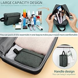 Travel Toiletry Bag for Women and Men, Water-resistant Shaving Bag for Toiletries Accessories, Foldable Storage Bags with Divider and Handle for Cosmetics Toiletries Brushes Tools (Gray)