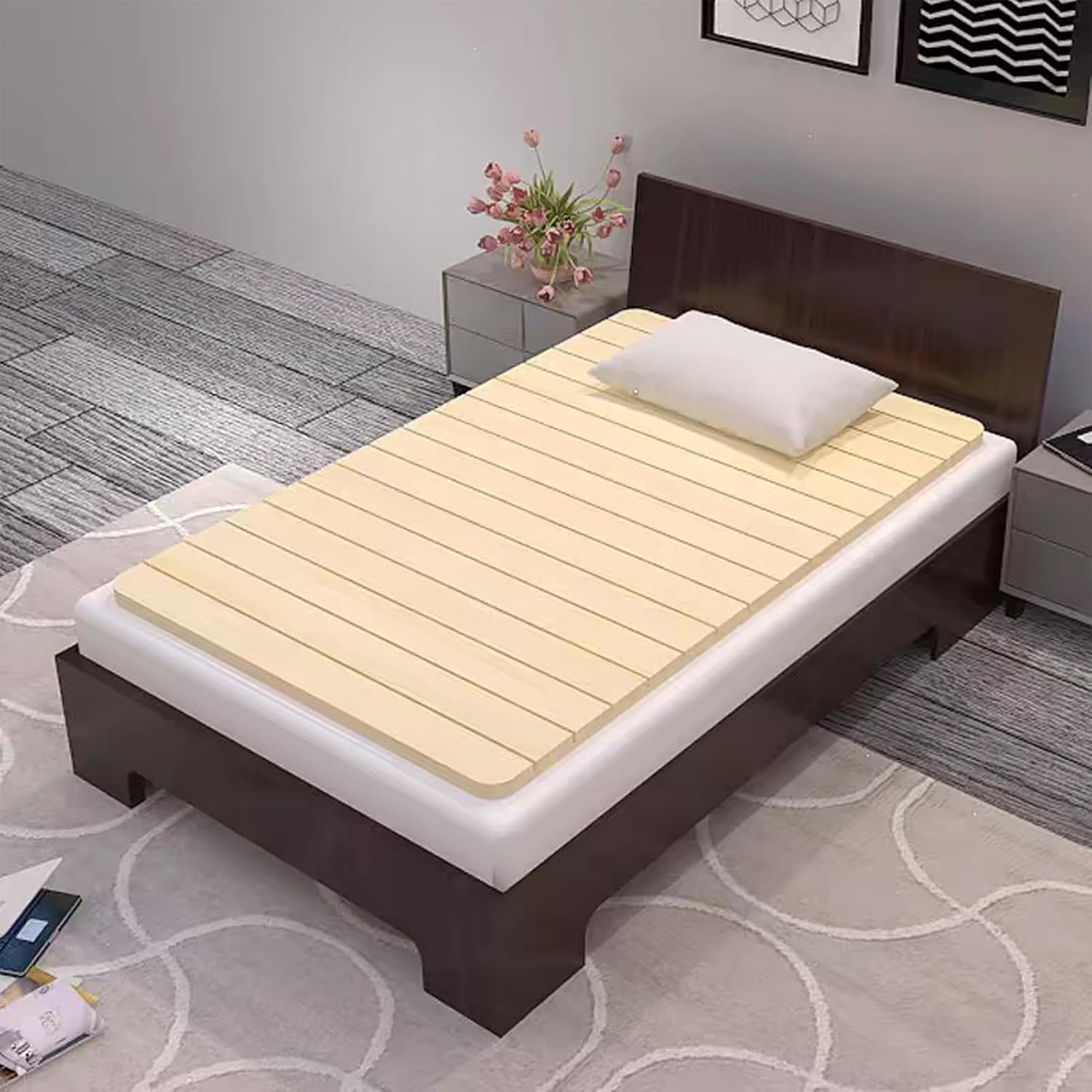 Foldable Box Spring, Harden Spine Guard Ranked Skeleton Bed Pad, Solid Wood Soft Bed Becomes Hard Waist Protector Bed Board for Sofa(24X35IN)