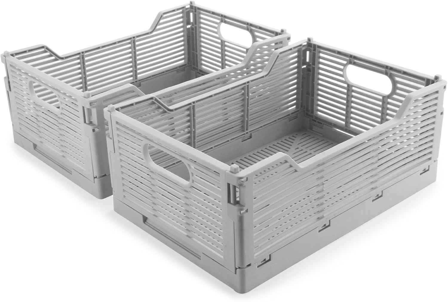 2-Pack Foldable Crates, Plastic Storage Baskets Crate for Organizing, Collapsible Storage Crates for Home Kitchen Classroom Office Bedroom Bathroom (15.75"x11.81"x6.1", Gray)