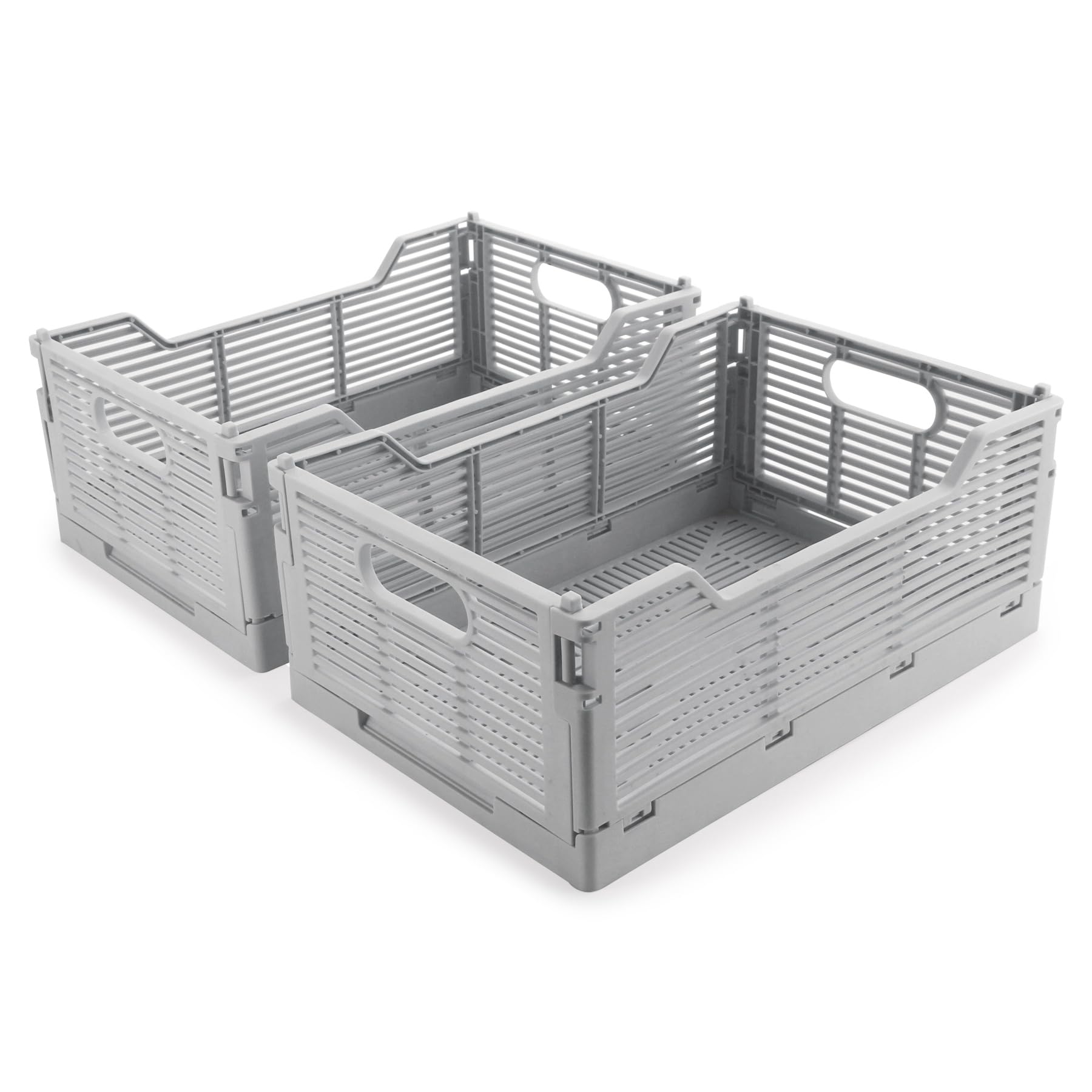 Lot de 2 boîtes de rangement pliables en plastique empilables pour la maison, la salle de classe, le bureau, la cuisine, la chambre à coucher (40 x 30 x 15,5 cm, gris)