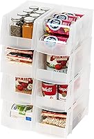 IRIS USA Medium Clear Stackable Storage Bins, Open Front Organizer Caddy - 8 Pack for Kitchen Pantry Fridge Snacks Cans Essentials