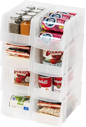 IRIS USA Contenedores de almacenamiento transparentes apilables de plástico, con parte delantera abierta, para nevera, despensa, armario de cocina,