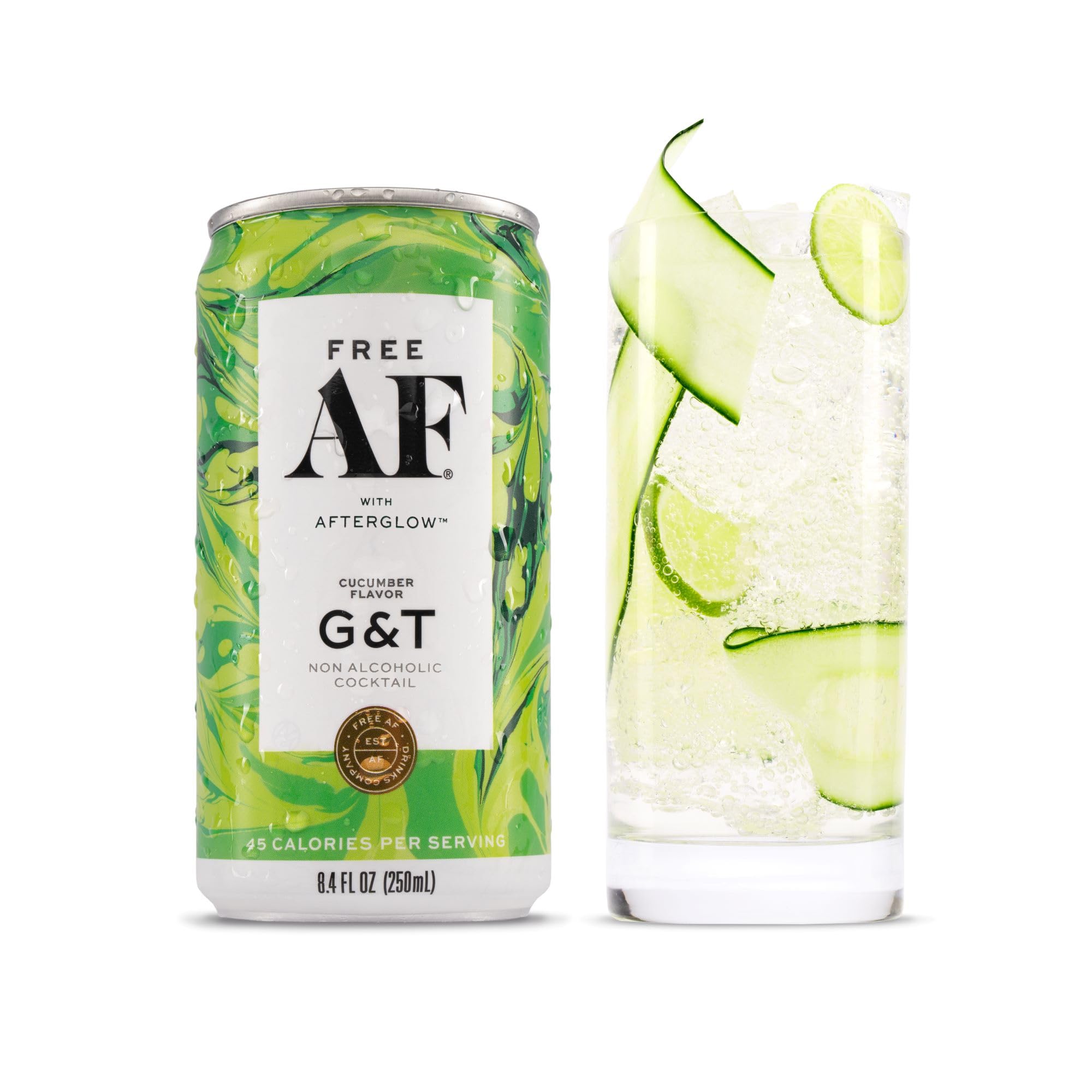 AF Drinks Non-Alcoholic Cucumber G&T | Alcohol Alternative Sparkling Cocktails with AFTERGLOW Botanical Warmth | Gluten-Free, Low-Calorie | 8.4 oz Cans (12-Pack)