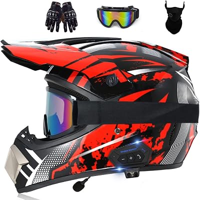 Adults Bluetooth Dirt Bike Helmets Motocross Helmet DOT/ECE Approved Perfect for Motocross Motorcycles, Dirt Bikes, ATV, MTB, Four Wheeler and Off Road Bike
