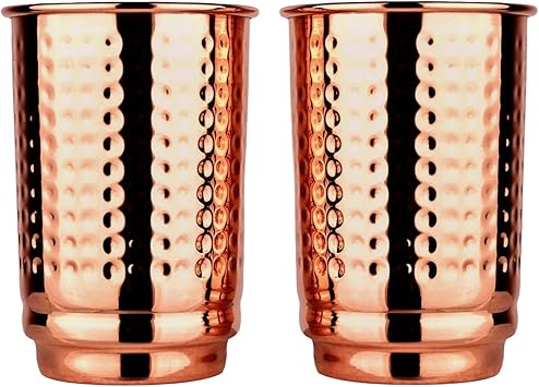 HealthGoodsIn Pure Copper Cups Set of 2 - Hammered Copper Tumblers and Copper Cups for water 11.8 oz 350 mL, Ayurvedic Copper Cups for Daily Use
