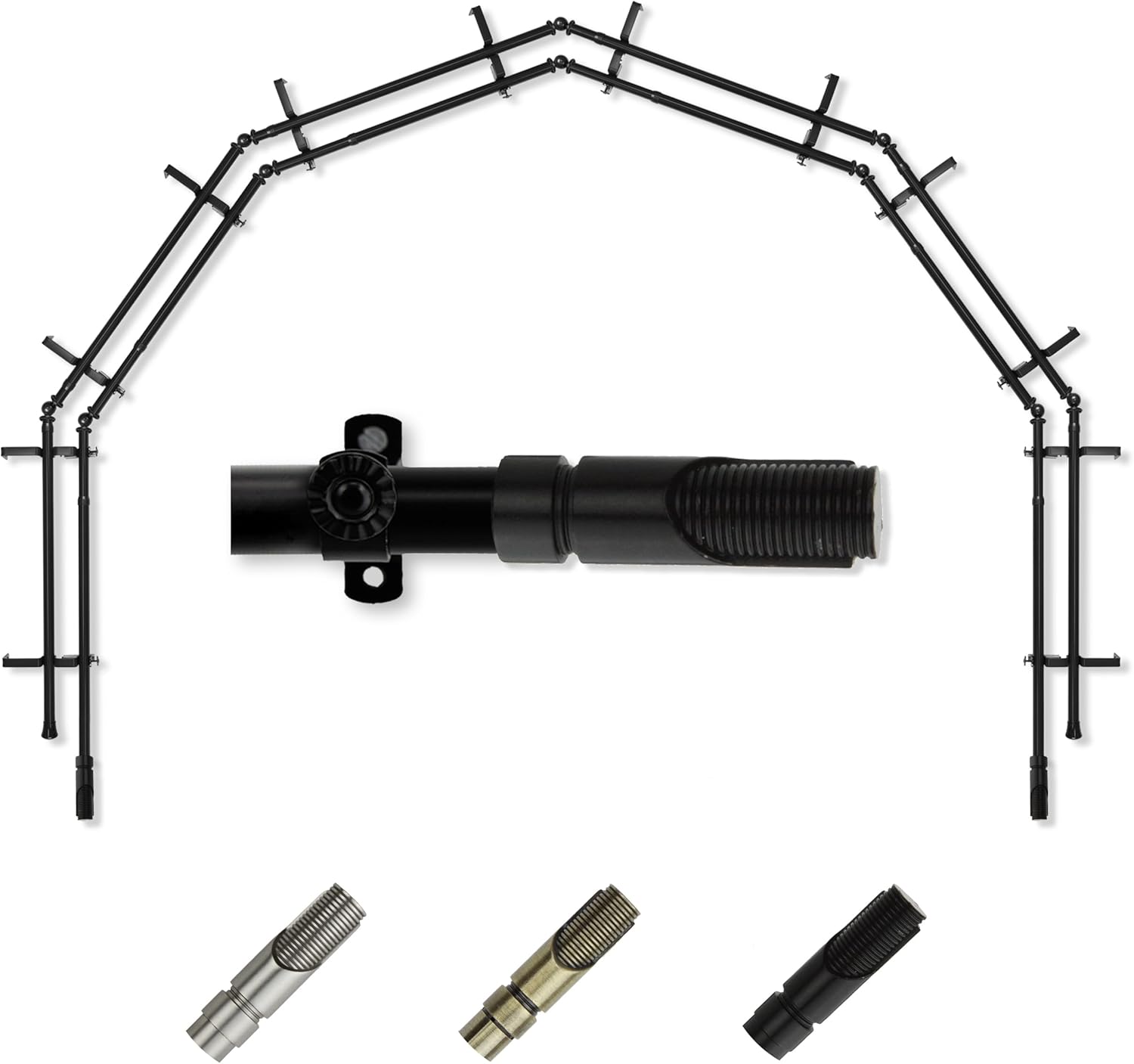 A&F Rod Décor - Cylinder 13/16" 6-Sided Double Bay Window Curtain Rod - Black