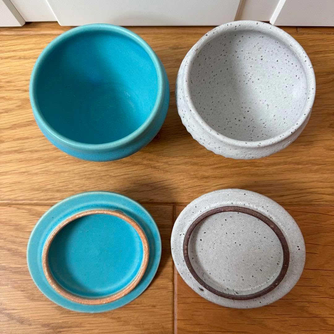 飯高幸作 蓋付きポット 3個セット 飯高幸作 蓋付きポット 3個セット 飯高幸作ふた付きポットトルコブルー＆