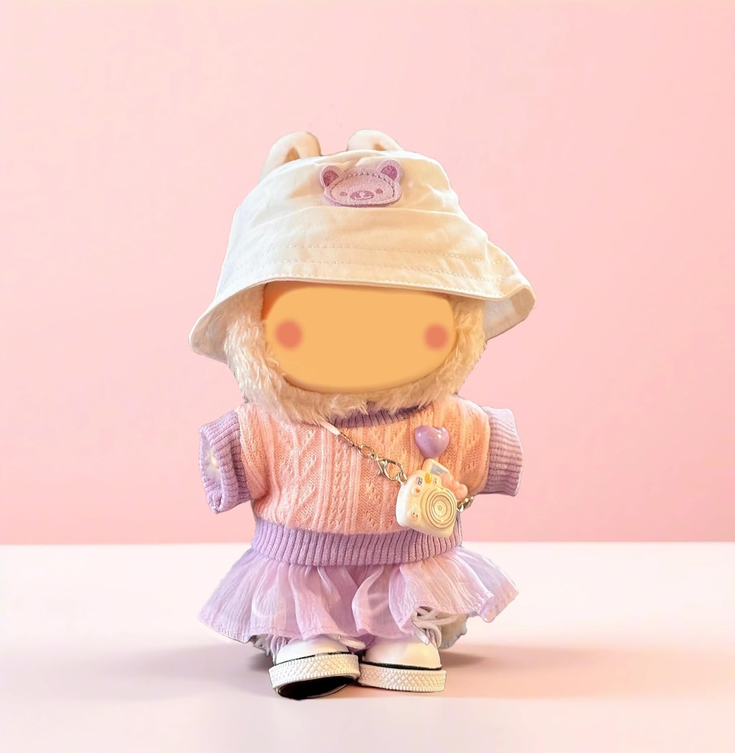 5-Piece 17cm Doll Outfit Set - Knit Top, Fashion Outfit Set for Collectible Figures - （Hats, Dresses, Skirts, Slung Accessories Cameras, Shoes ） No Doll Included (Style1-Lavender Purple)