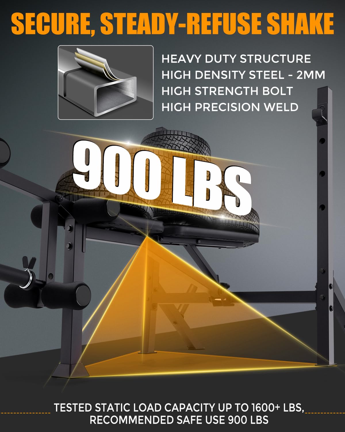 900LBS Weight Bench Set with Barbell Rack, Heavy Duty Bench Press Set with Leg Extension and Leg Curl, Foldable Workout Benches for Home Gym with J Hooks & Olympic Sleeves (US Stock)