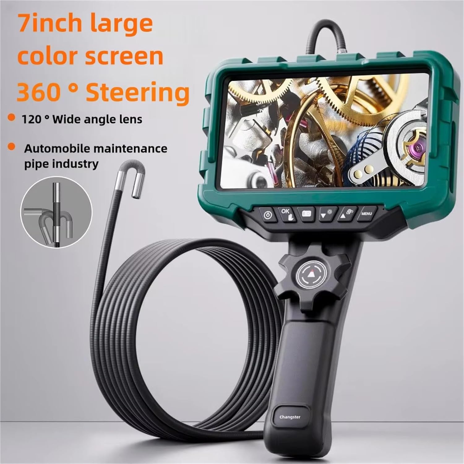 7-inch Screen 6.5/6.2/3.9MM Single/Dual Lens 1080P HD 360° Steering Endoscope HD Camera for Car Maintenance Engine Detection(6.5MM-DL-1.6M)