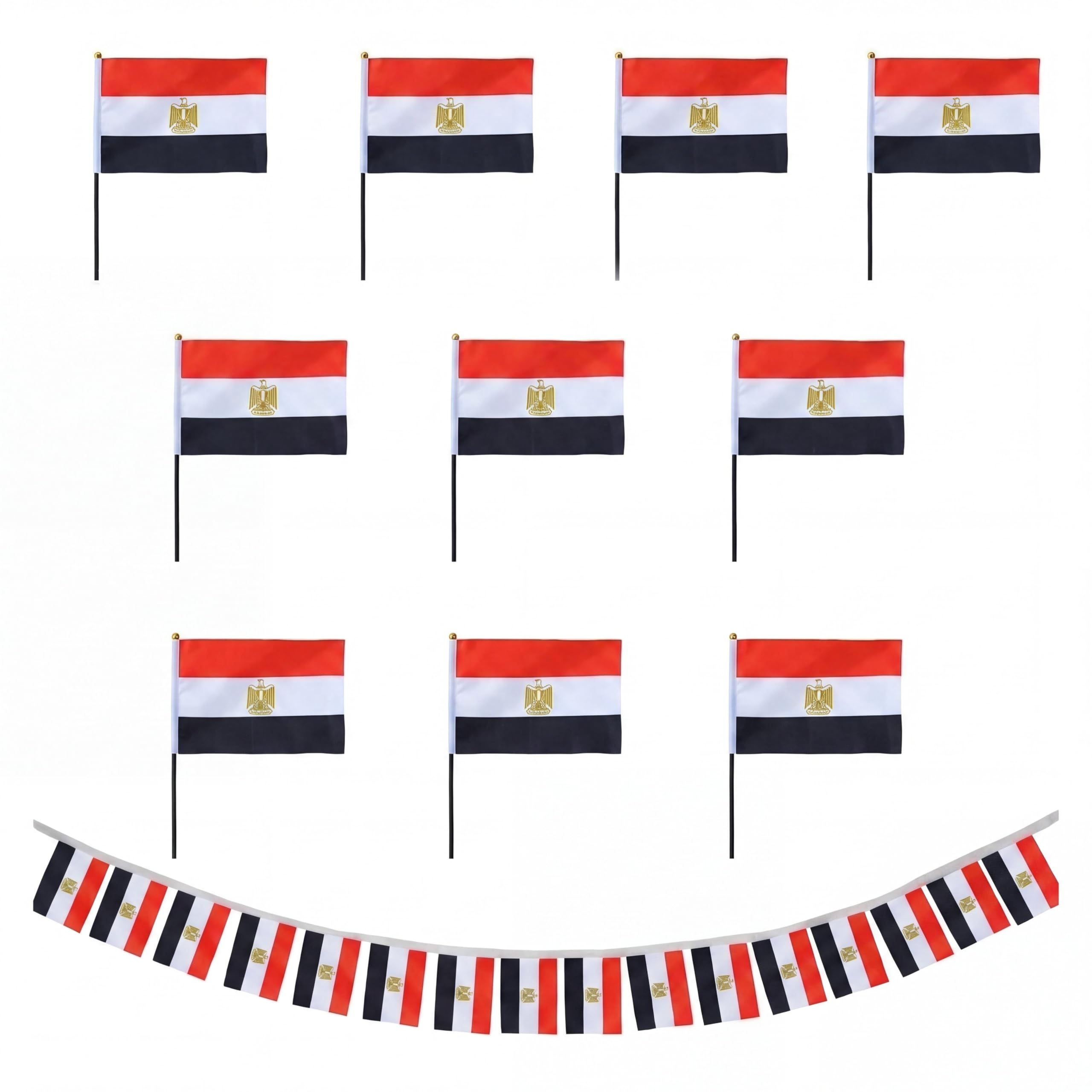 Sonia Originelli Fanset Fanartikel Fahnengirlande und 10 Minifahnen für die Hand oder den Tisch EM WM Fussball, Farbe: Ägypten