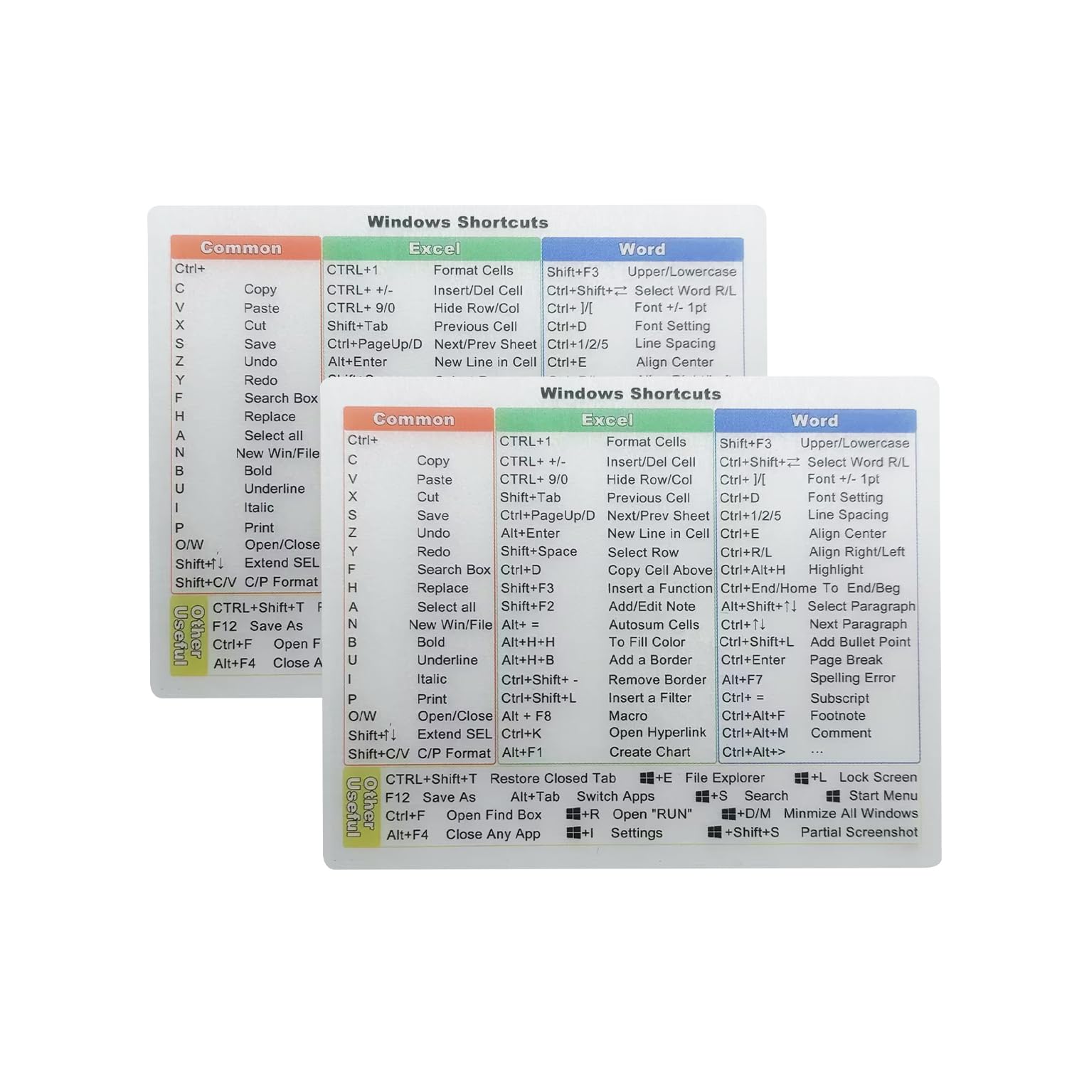 YINOVEEN2 PCS/Pack Shortcut Sticker for Microsoft Windows + Word/Excel (for Windows 11/10) Quick Reference Guide PC Laptop Keyboard Shortcut Stickers, No-Residue Vinyl (Clear)