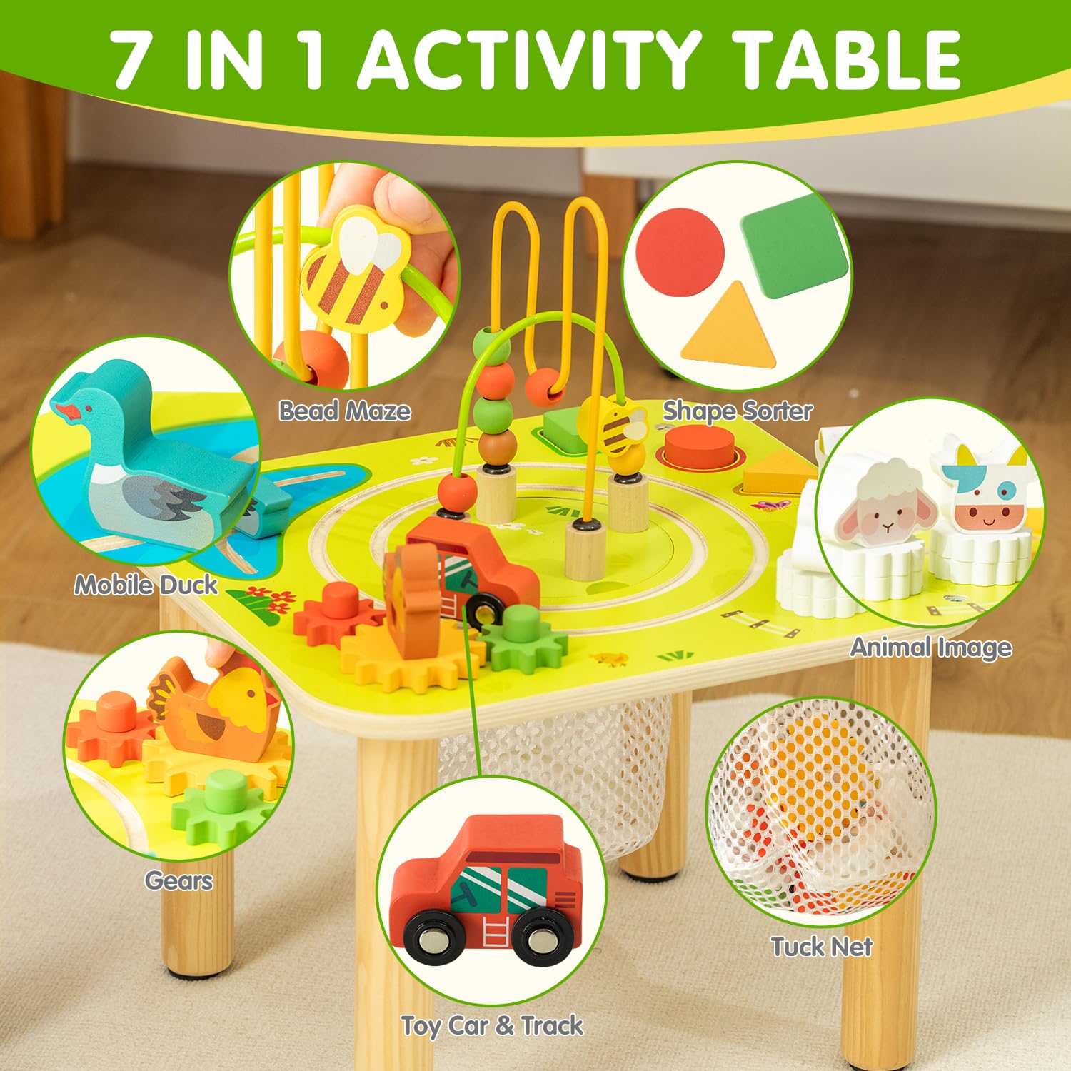 Mesa de actividades para niños de 1 año, mesa sensorial de madera para bebé con forma de laberinto de cuentas, pista de tren para niños pequeños Mesa de actividades para niños de 1 año, mesa sensorial de madera para bebé con forma de laberinto de cuentas, pista de tren para niños pequeños