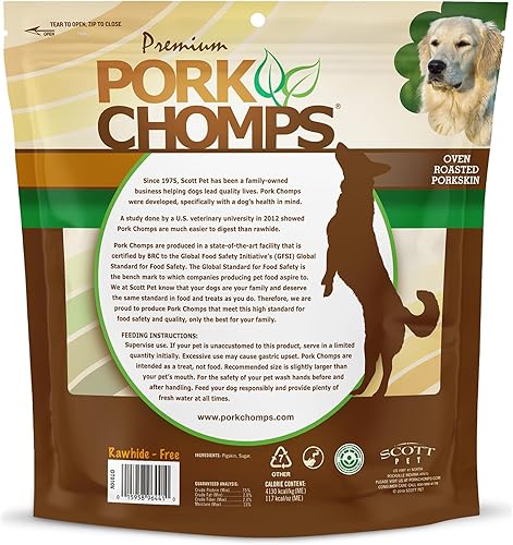 Miniatura 6 de Pork Chomps Masticables para perros con piel de cerdo tostada giros de 6 pulgadas 15 unidades