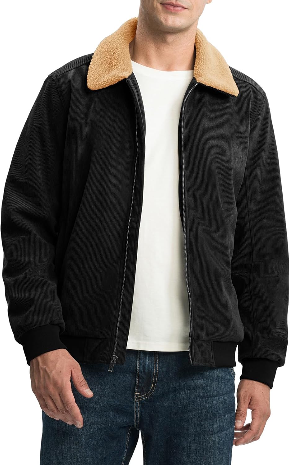 Rdruko Men's Winter Jacket Sherpa Lined Corduroy Fleece Jacket Thick Warm Turn-Down Collar Full Zip Coat - Image 3