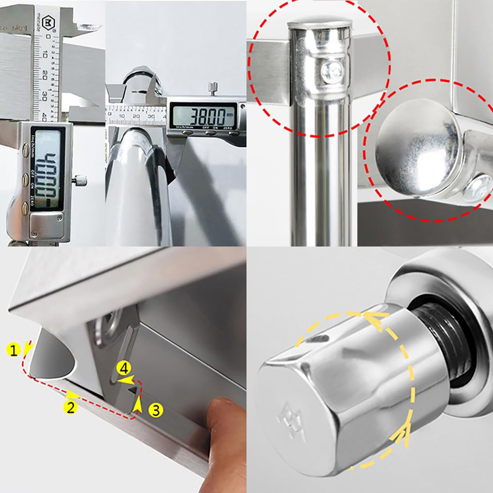 Scaffale da cucina a 3 ripiani in acciaio inox con ringhiera e ruote (70 x 45 x 100 cm)