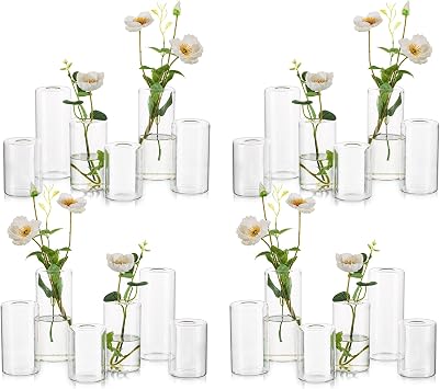 Small Glass Bud Vases for Centerpieces Hewory 24pcs Clear Blown Single Flower Vases Bulk, Modern Mini Cylinder Vase Set for Wedding Anniversary Birthday Party Events Home Living Room Table Decor