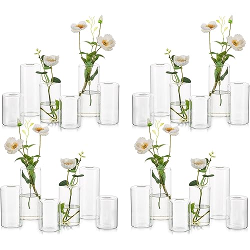 Small Glass Bud Vases for Centerpieces – Hewory 24pcs Clear Blown Single Flower Vases Bulk, Modern Mini Cylinder Vase Set for Wedding Anniversary Birthday Party Events Home Living Room Table Decor
