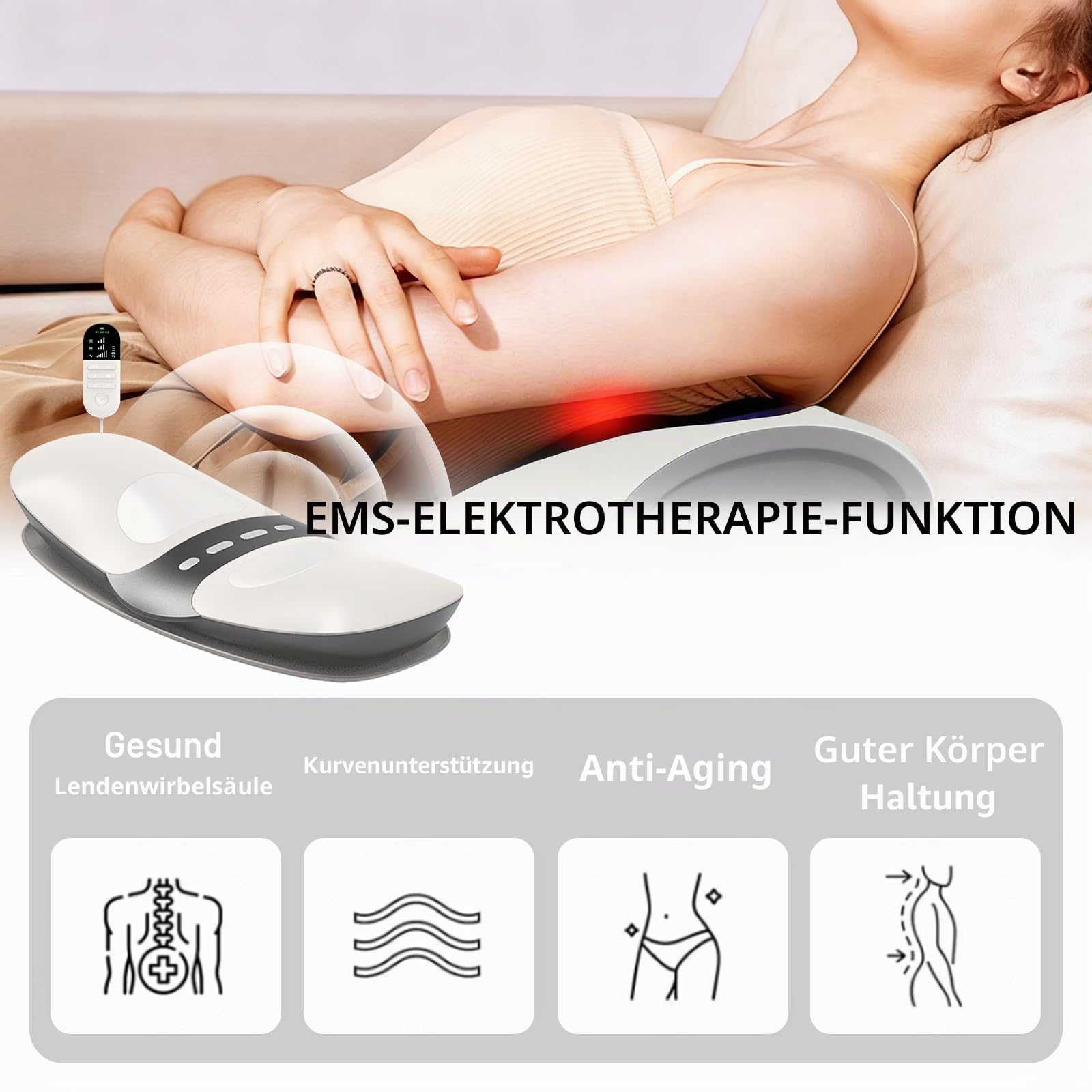 Elektrischer Rückenmassagegerät, 4 in 1 Elektrischer Rückenstrecker mit Airbag Traktion, EMS Elektrotherapie, Hotpacks und Vibration, Massagegerät Rücken Lenden für Zuhause für Rückenschmerzen