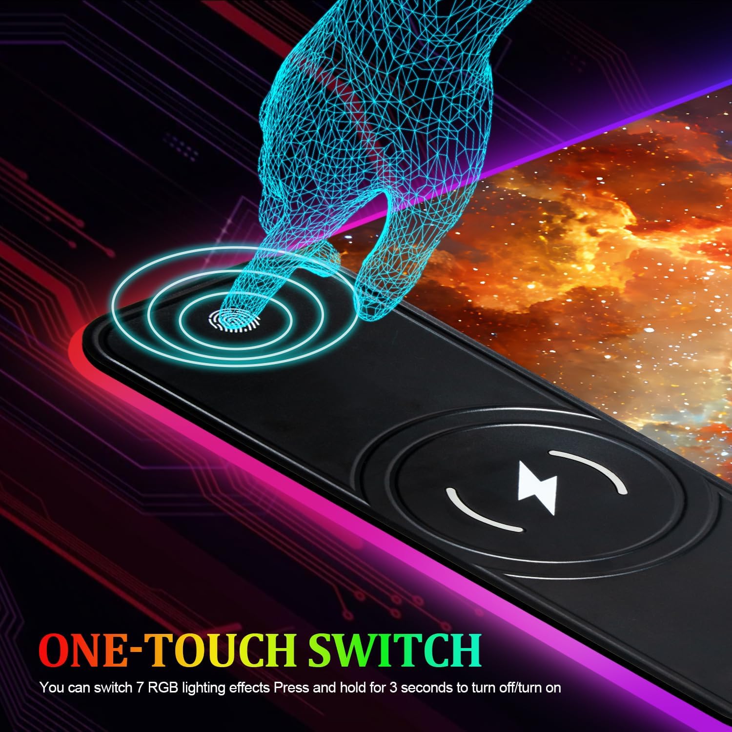 ANNA QUEEN Fireworks Patriotic Eagle RGB Gaming Mouse Pad with 15W Wireless Charging, 4mm Thick Extended LED Desk Mat for PC Gaming, Keyboard & Mouse, Anti-Slip, Comfortable Wrist Support