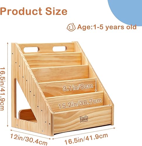 Miniatura 2 de FUNLIO Montessori - Estantería para niños pequeños de 1 a 5 años, estantería frontal para niños con asa y dispositivo antiinclinación, estantería de