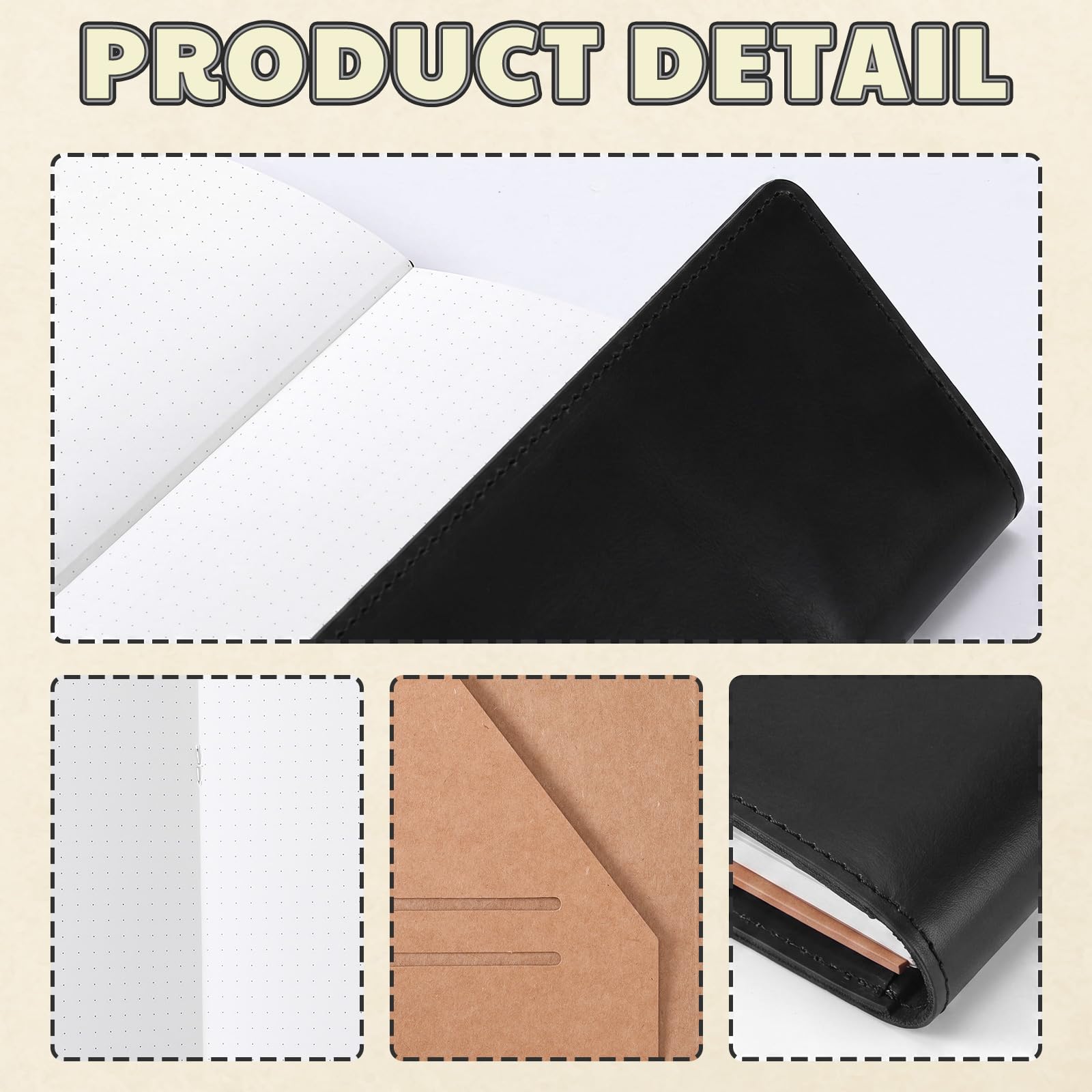 Carnet de voyage rechargeable en cuir véritable, noir, A5