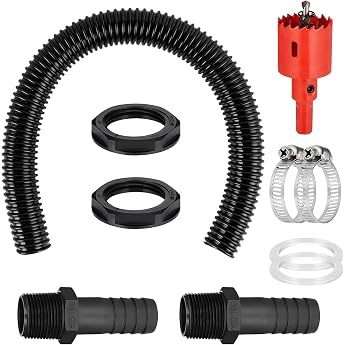 Water Butt Connector Set 1.57 Inch 40 mm Water Butt Connection Set Overflow water butt connection set rain barrel passage with 500 mm connection hose hole opener for rainwater tanks