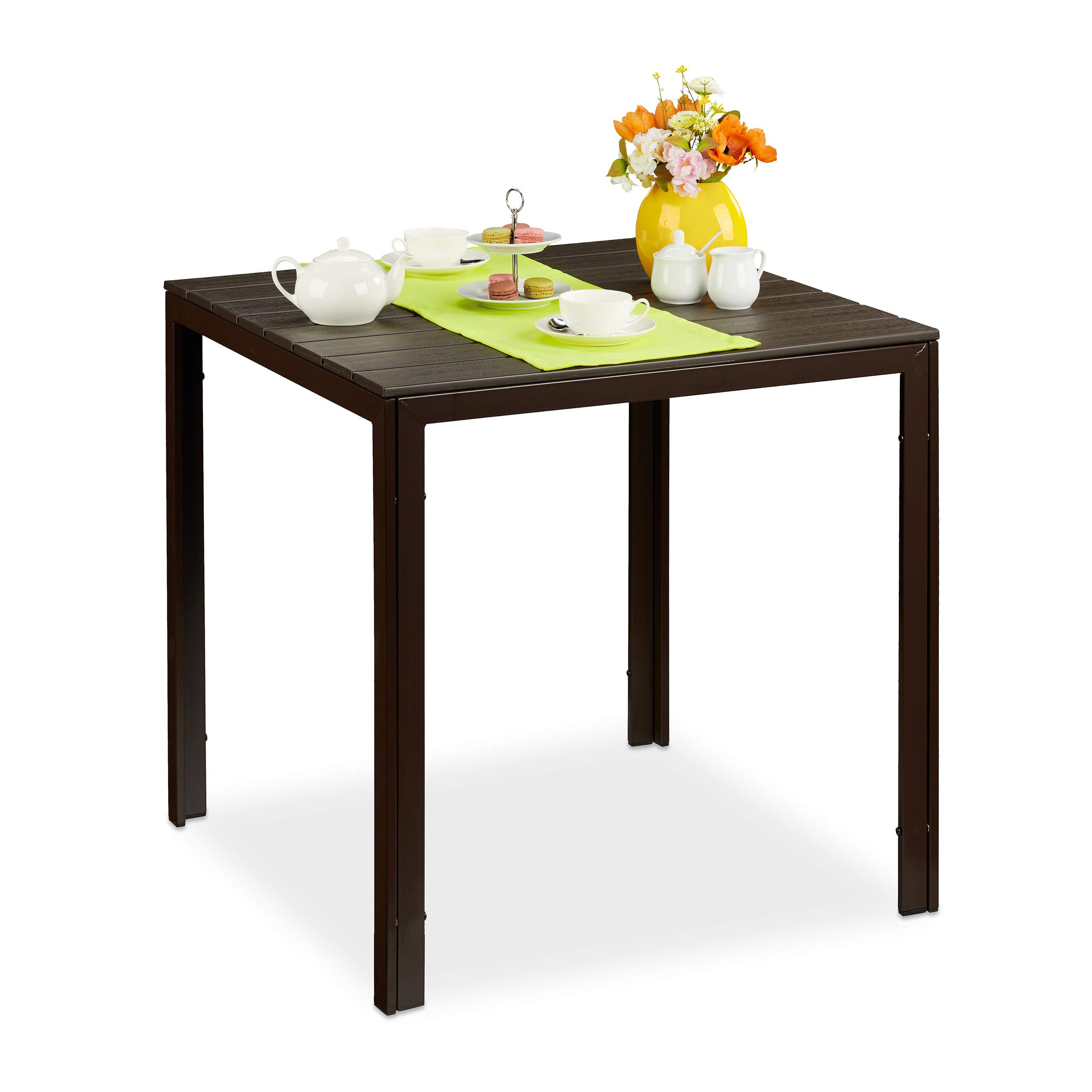 Table de jardin carrée effet bois 74,5x77,5x78 cm pour repas de balcon et terrasse