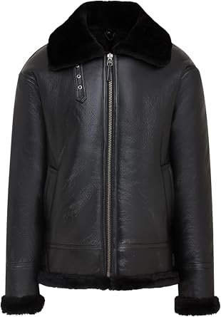 Mens B3 Aviator Shearling Bomber Jacket Real Sheepskin Leather Flying Pilot Coat, WWII Vintage Aviation Style