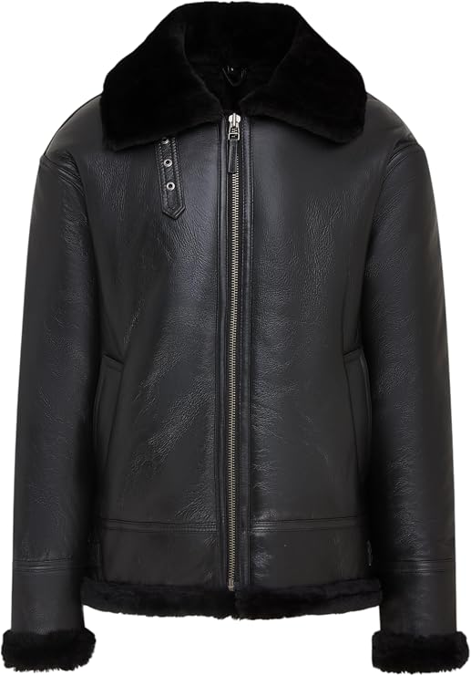 Mens B3 Aviator Shearling Bomber Jacket Real Sheepskin Leather Flying Pilot Coat, WWII Vintage Aviation Style