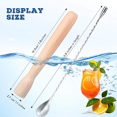 Miniatura 2 de Patelai Muddler de madera para cócteles, agitador de madera de 12 pulgadas y cuchara de bar, cuchara mezcladora de cóctel, mango largo, accesorios