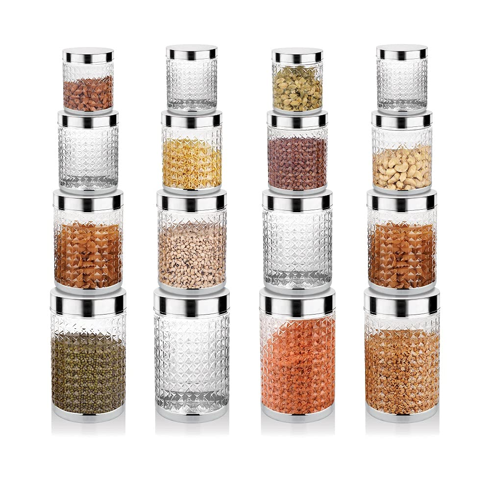 Attro Sky Hector Jumbo Celebration 16 Pcs Storage Pet Container Gift Set for Kitchen (2200 ml x 4,1200 ml x 4,600 ml x 4,300 ml x 4), Silver, Standard
