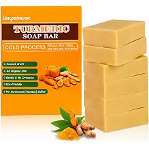 6 PCS Turmeric Soap Bar, Handmade Tumeric Soap for Face and Body, Deep Cleansing and Soothing, with Rich Turmeric, Olive Oil, Chamoile Oil and Vitamin C