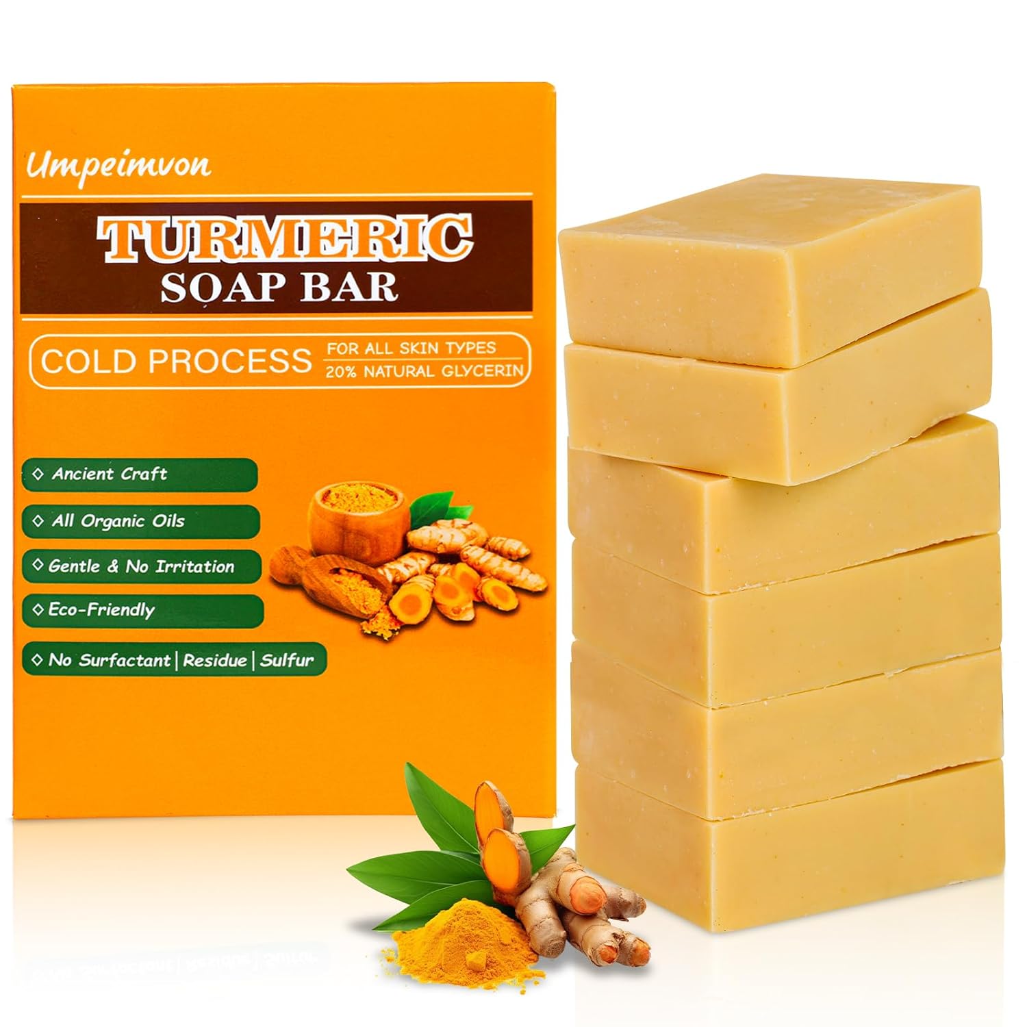 6 PCS Turmeric Soap Bar, Handmade...