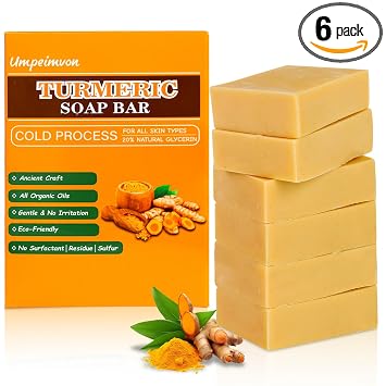 6 PCS Turmeric Soap Bar, Handmade Tumeric Soap for Face and Body, Deep Cleansing and Soothing, with Rich Turmeric, Olive Oil, Chamoile Oil and Vitamin C