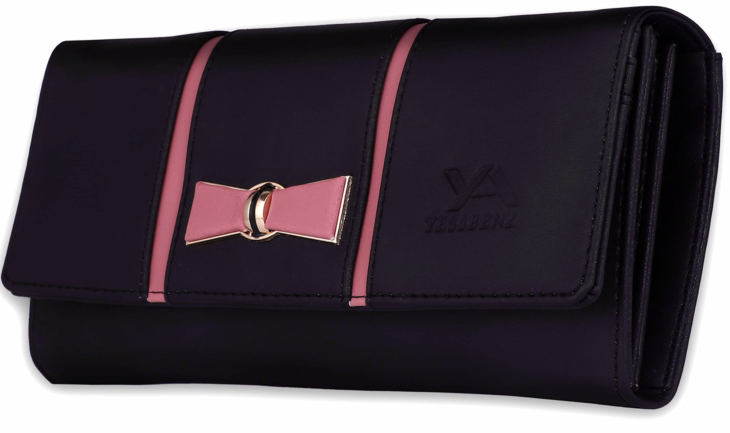 Women's and Girls Artificial Faux Leather New Premium Styles Latest Clutches Wallets Purses Handbags (Black)-image-1