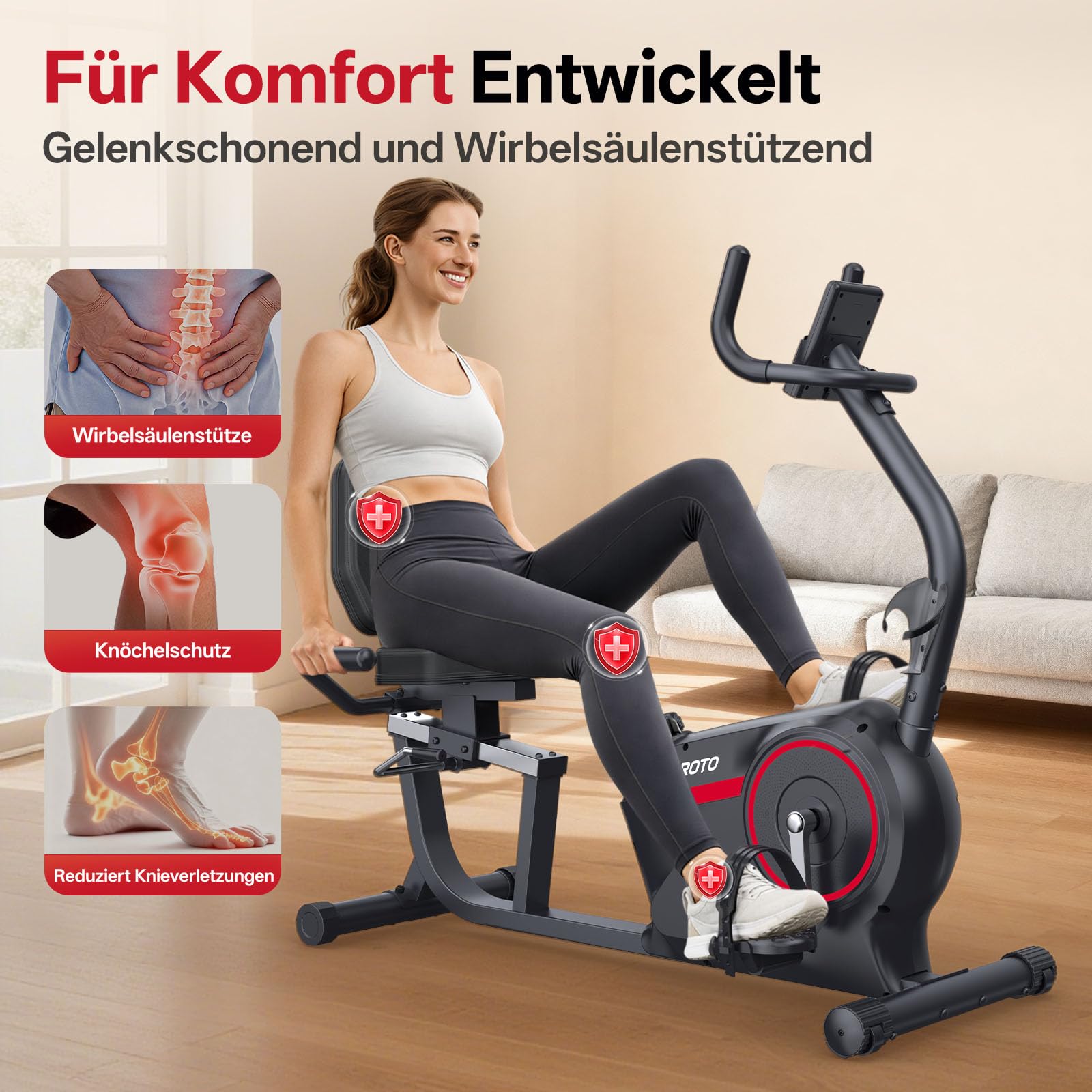 JOROTO JH30/JH30PRO Liegeergometer für Zuhause, Smart Bluetooth Magnetisches Liegefahrrad, Indoor Heimtrainer Ergometer bis 136KG Belastung, LCD Display, Verstellbarer Sitz für Cardio-Training