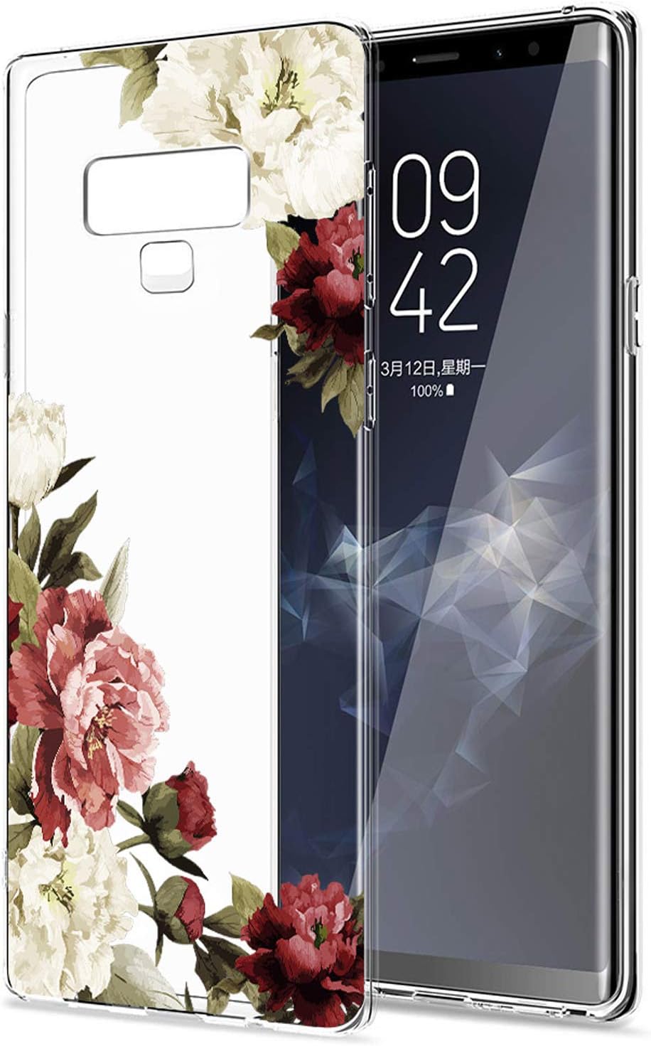 Galaxy Note 9 Case, Note 9 Case with Flowers, Ueokeird Slim Shockproof Clear Floral Pattern Soft Flexible TPU Back Phone Cove for Samsung Galaxy Note 9 (2018) (Blossom Flower)